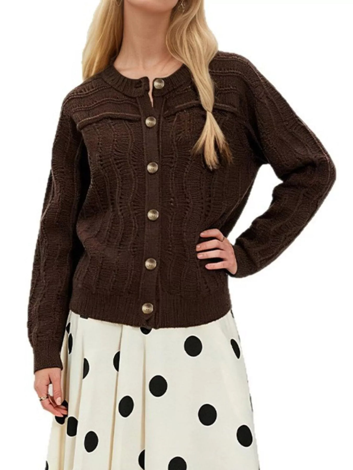 Openwork Button-down Knit Cardigan (2)