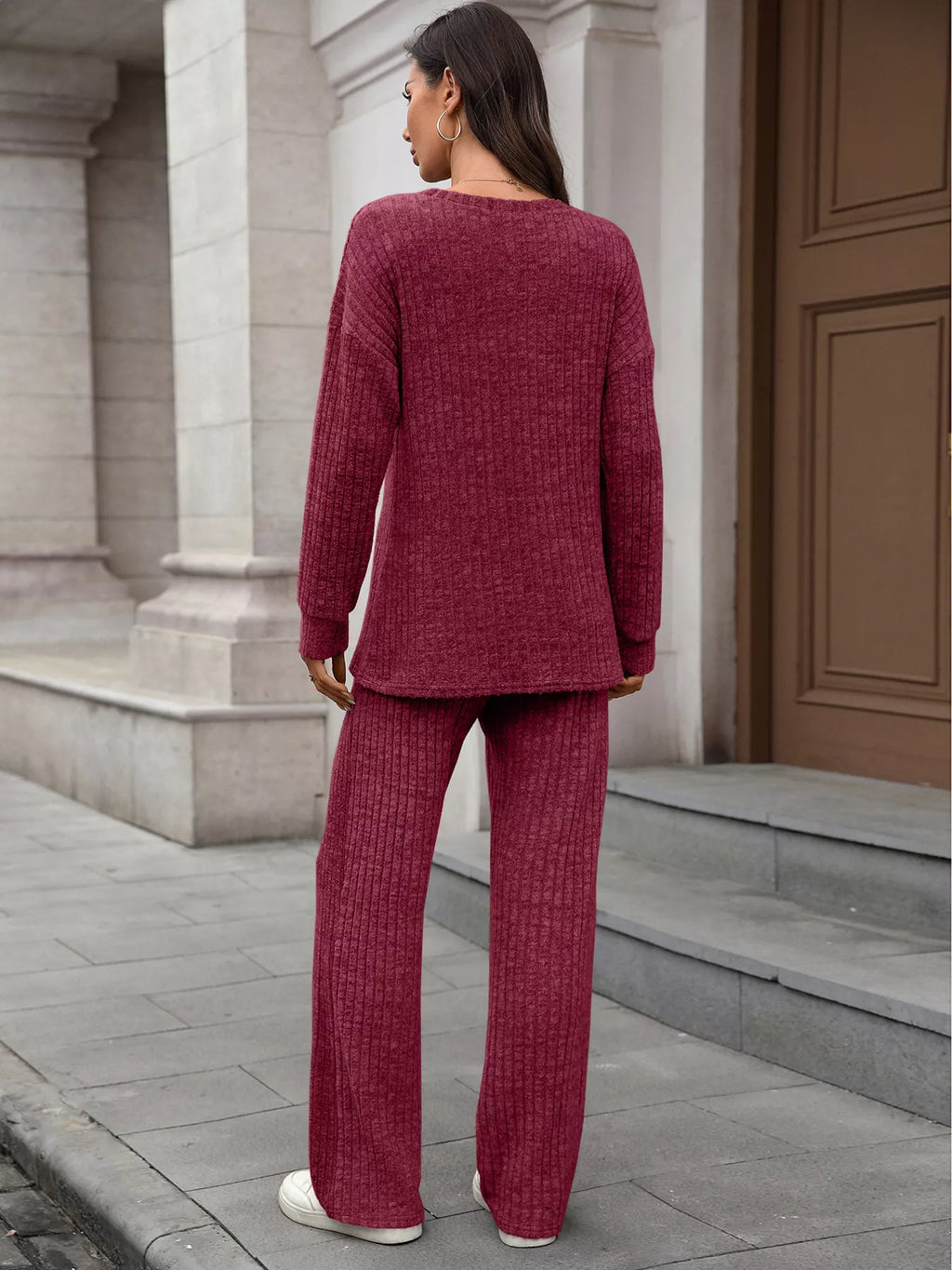 Ribbed Round Neck Top Pants Set (21)