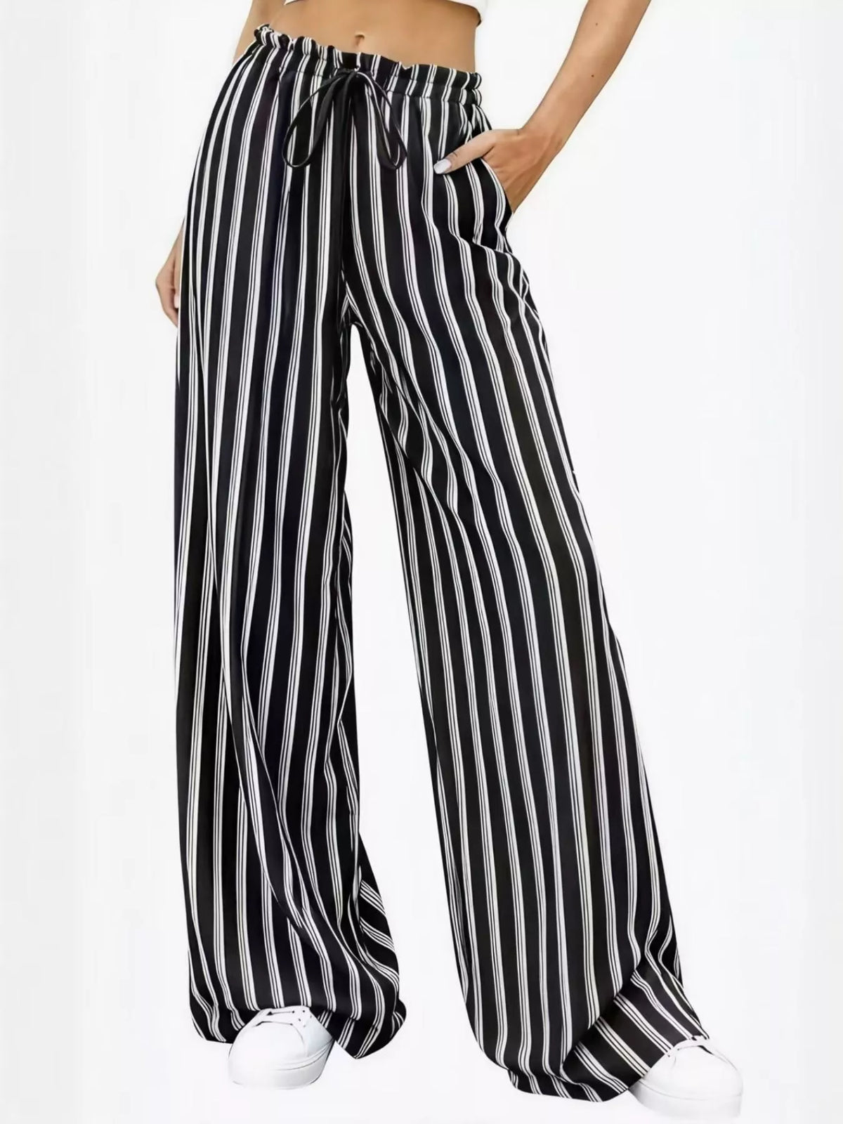 Striped Wide-leg Drawstring Pants (3)