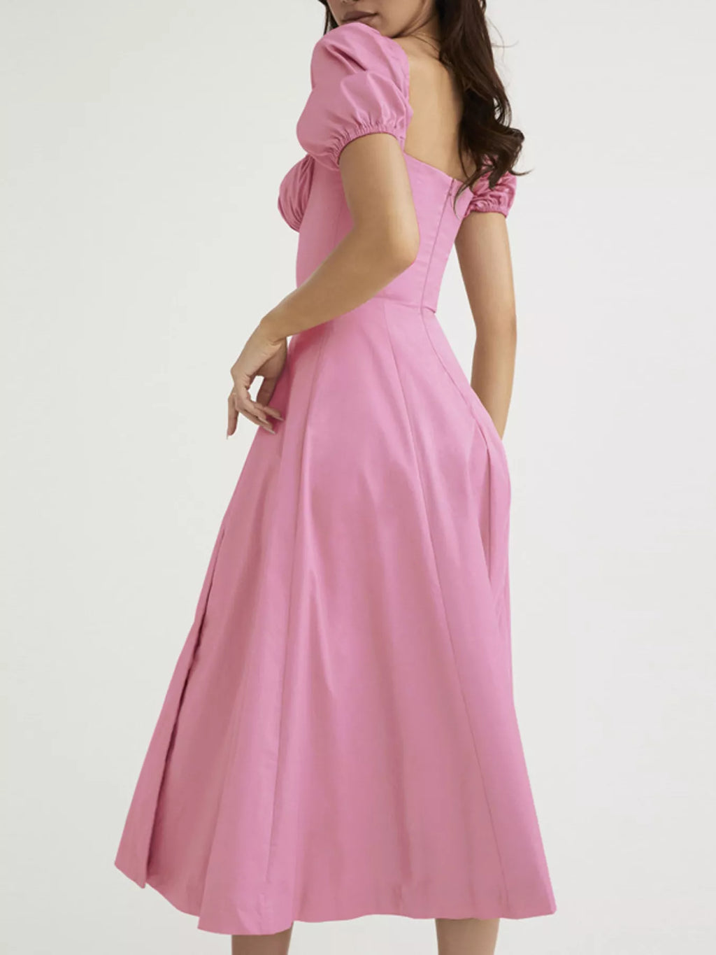 Puff Sleeve Tie Front Slit Midi Dress (5)