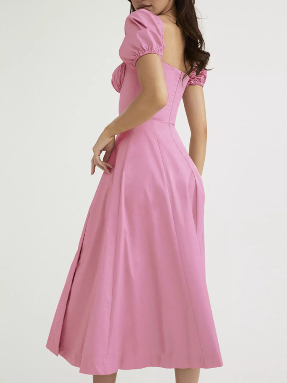 Puff Sleeve Tie Front Slit Midi Dress (5)