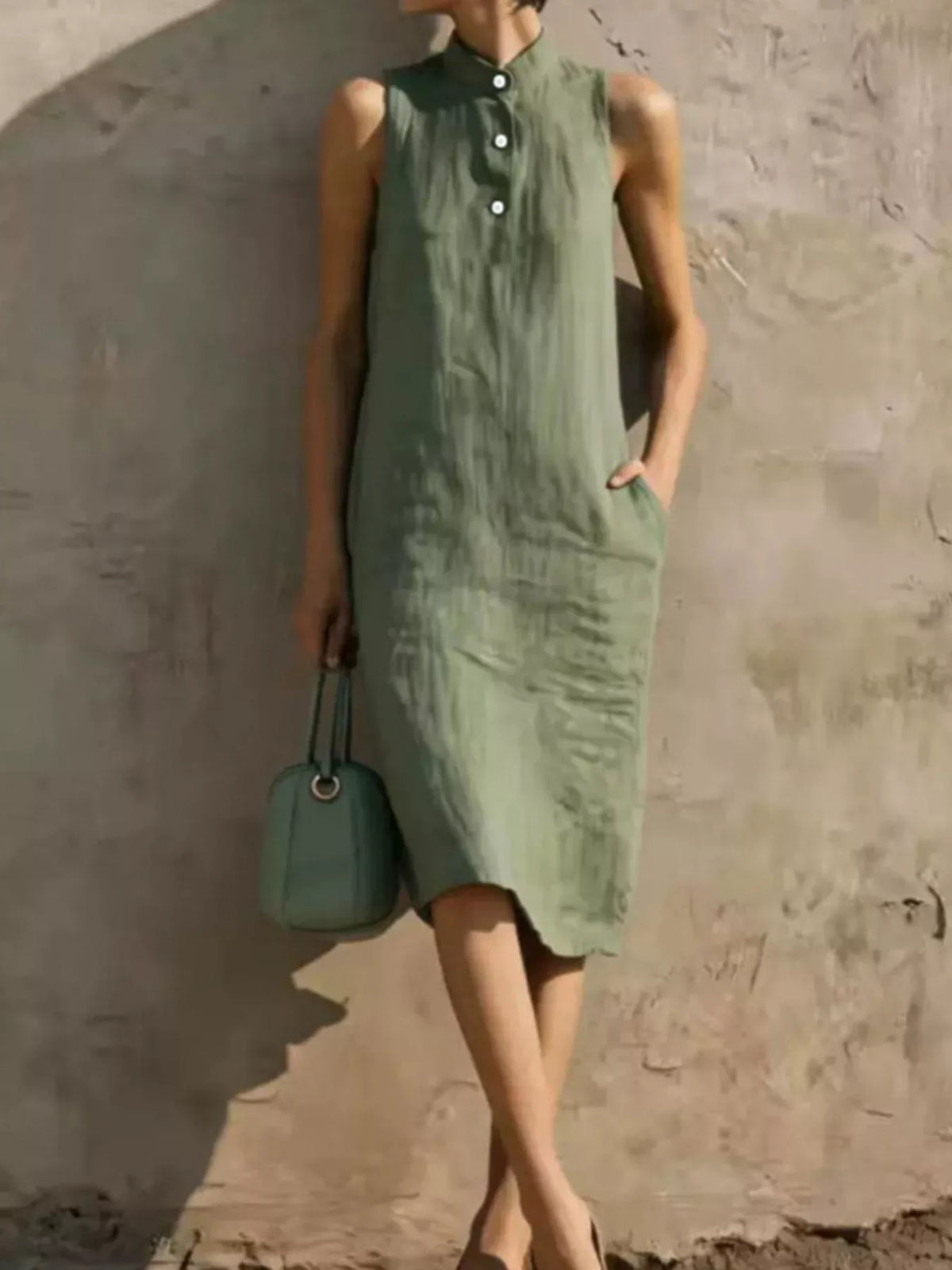 Button Detail Sleeveless Midi Dress (6)