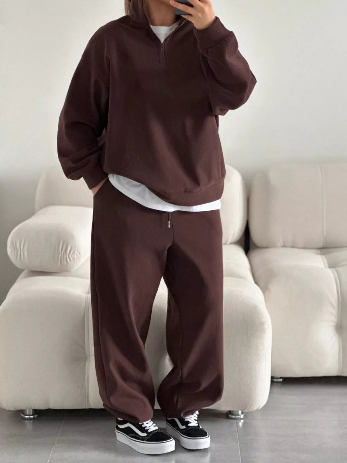Quarter-zip Top Wide-leg Sweatpants Set (16)