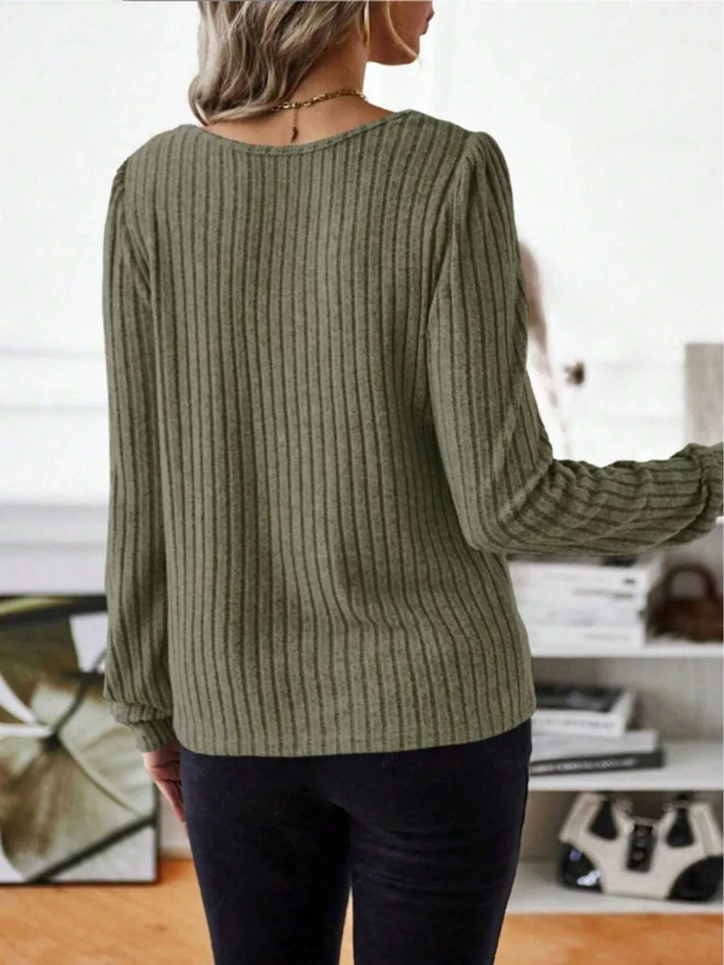 Ribbed Knit Long Sleeve T-shirt (20)