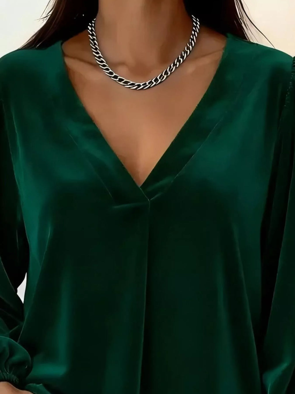 Full Size Velvet V-neck Long Sleeve Blouse Plus (8)
