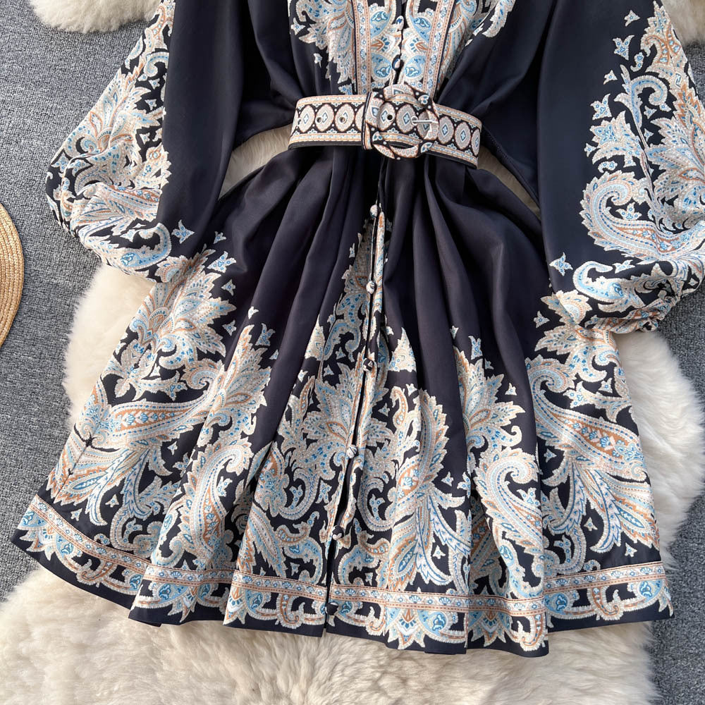 Printed Lantern Sleeve Midi Dress photo 5