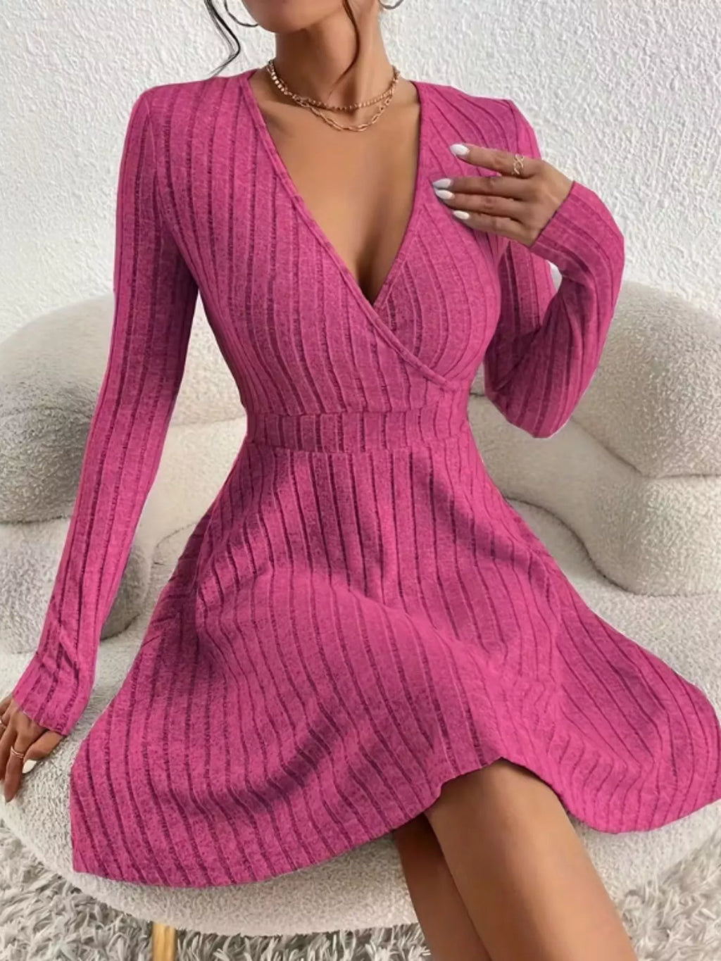 Ribbed Knit Wrap Mini Dress (14)