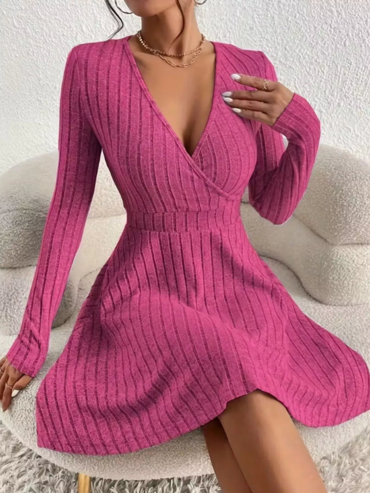 Ribbed Knit Wrap Mini Dress (14)