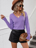 V-neck Dropped Shoulder Long Sleeve Knit Top