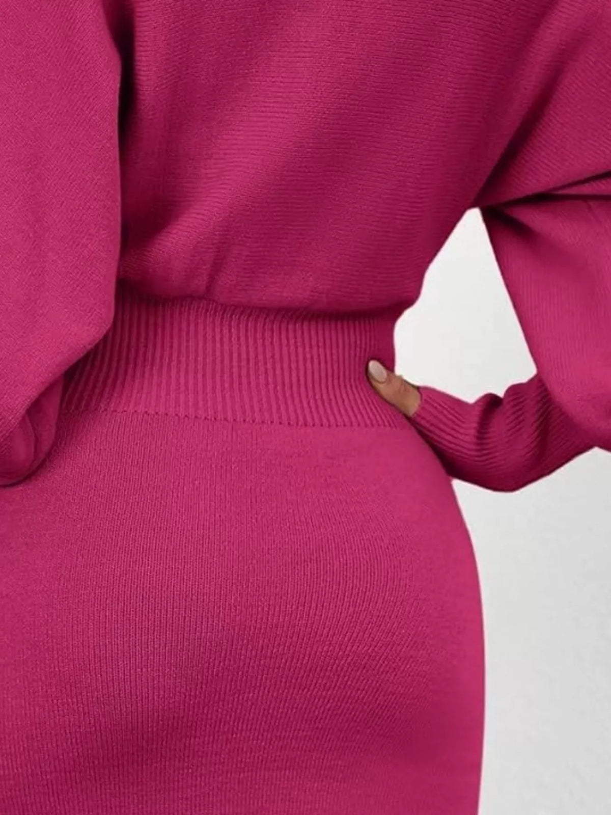 Lantern Sleeve Bodycon Sweater Dress (4)