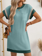 Round Neck Short Sleeve Mini Dress (4)
