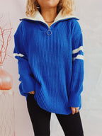 Ribbed Two-tone Half Zip Sweater