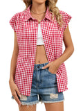 Plaid Button Up Cap Sleeve Shirt
