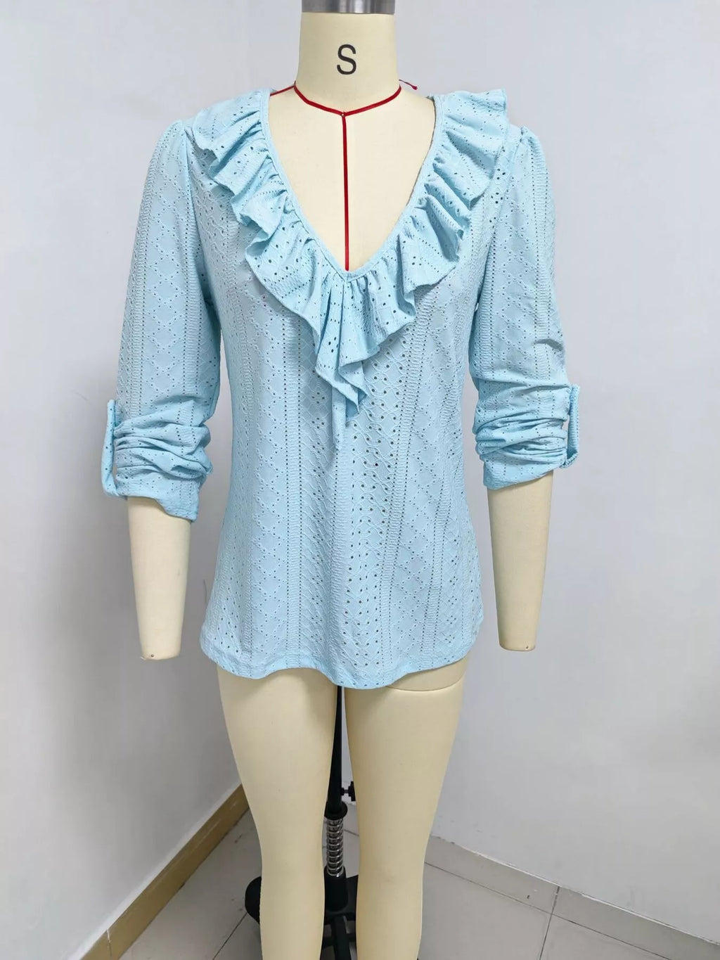 Eyelet Ruffle V-neck Blouse (12)