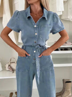 Vintage Wash Short Sleeve Denim Jumpsuit (2)