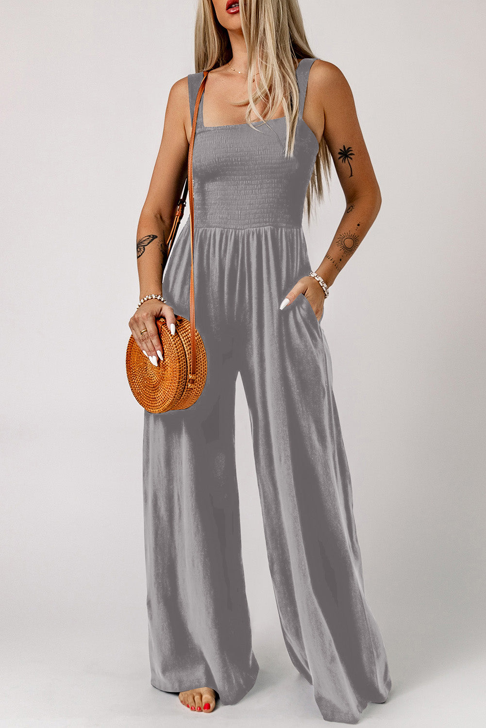 Smocked Square Neck Wide Leg Jumpsuit Pockets (15)