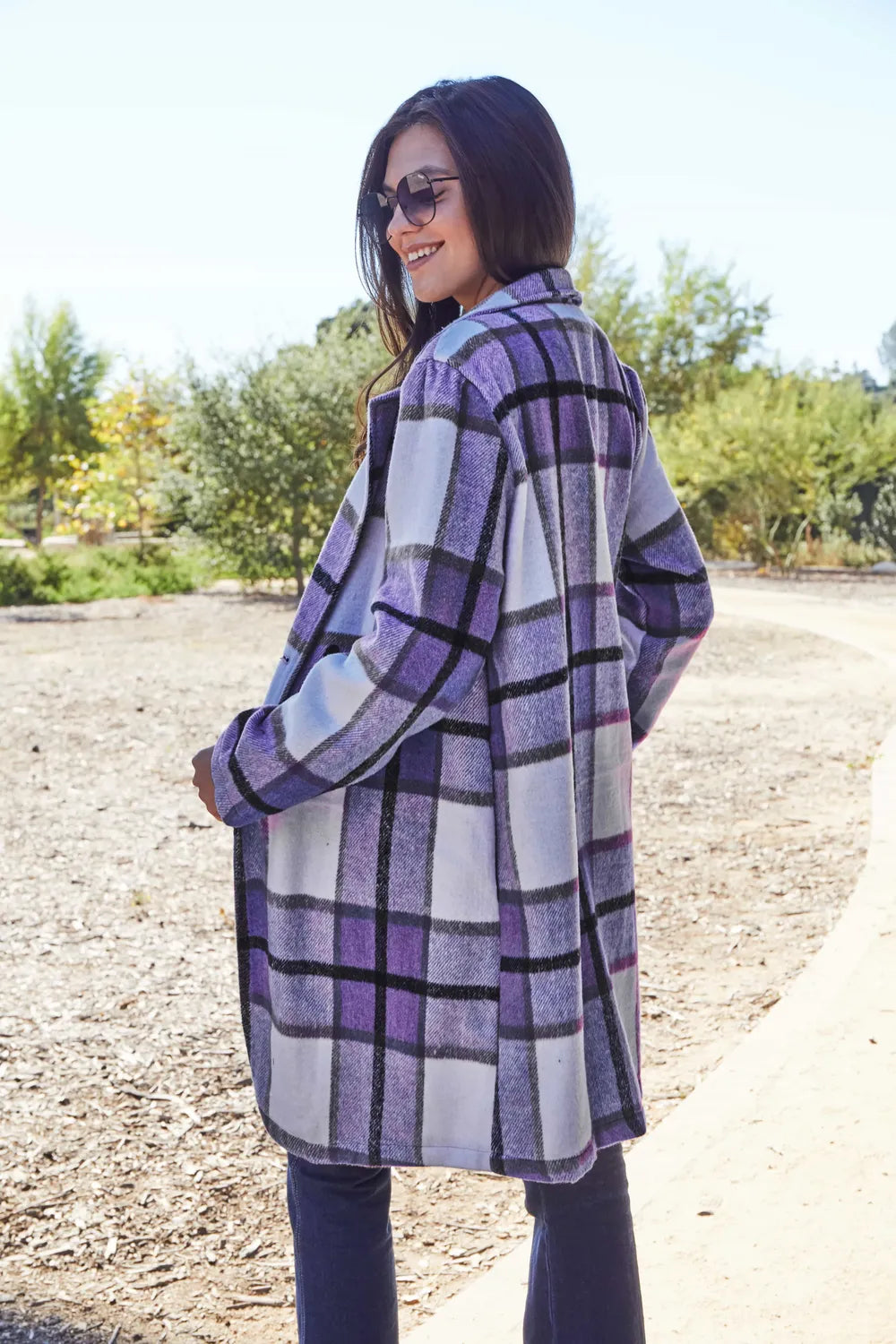 Full Size Plaid Button Up Lapel Collar Coat (34)