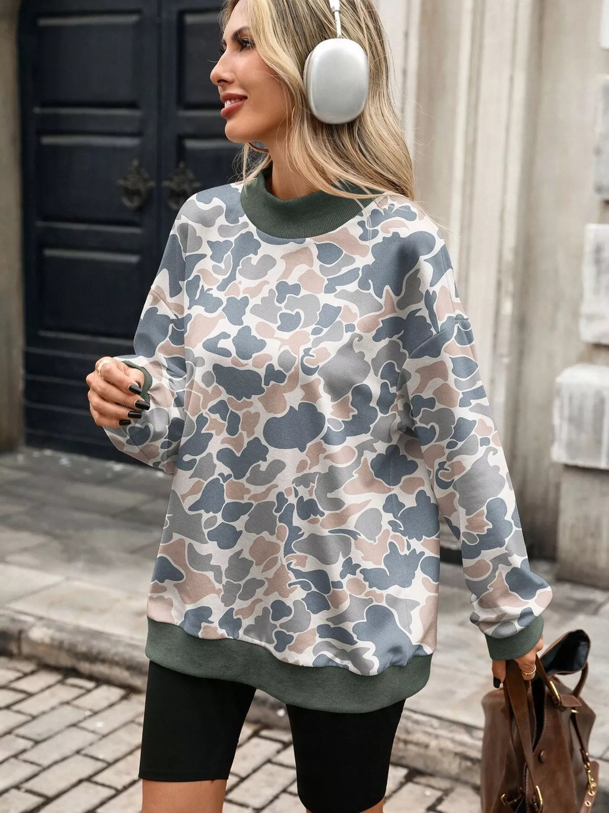Camouflage Print Mock Neck Sweatshirt (2)