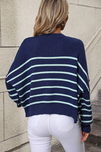 Striped Dropped Shoulder Round Neck Pullover Sweater (13)