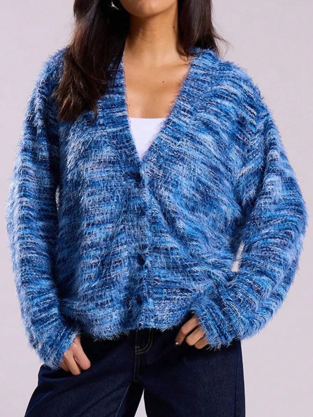 Chunky Knit V-neck Button-up Cardigan (15)