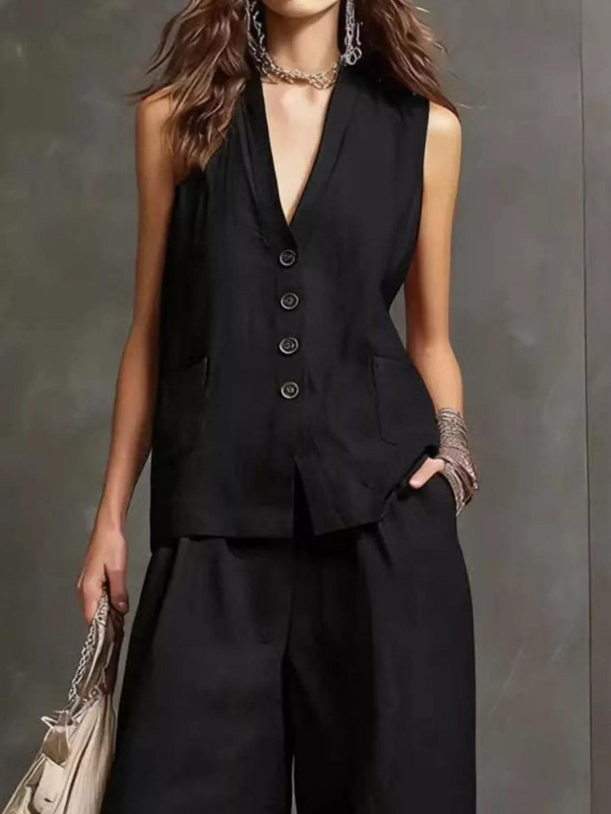 Full Size Sleeveless Vest Wide-leg Pants Set Plus (8)