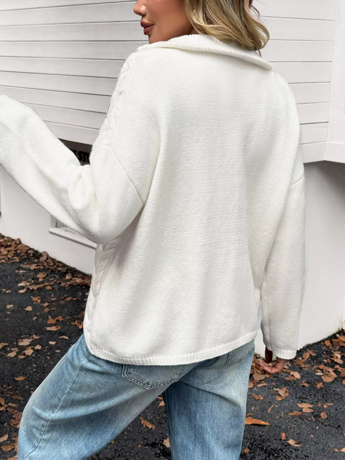 Zip Collar Cable-knit Sweater (4)