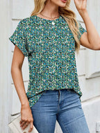 Printed Round Neck Short Sleeve Top (23)