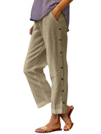 Full Size Side Decor Button Casual Wide Leg Pants Plus (15)