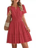 Short Sleeve Smocked Waist Tiered Dress (5)