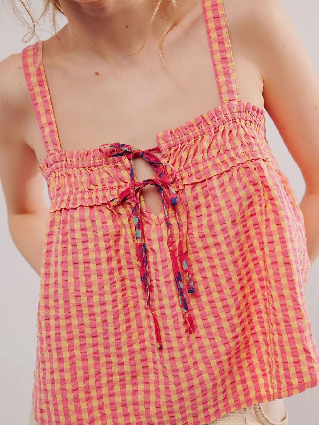 Smocked Gingham Tie-front Cami (3)