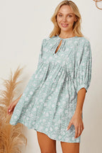 Floral Tie Neck Ruched Babydoll Dress (8)