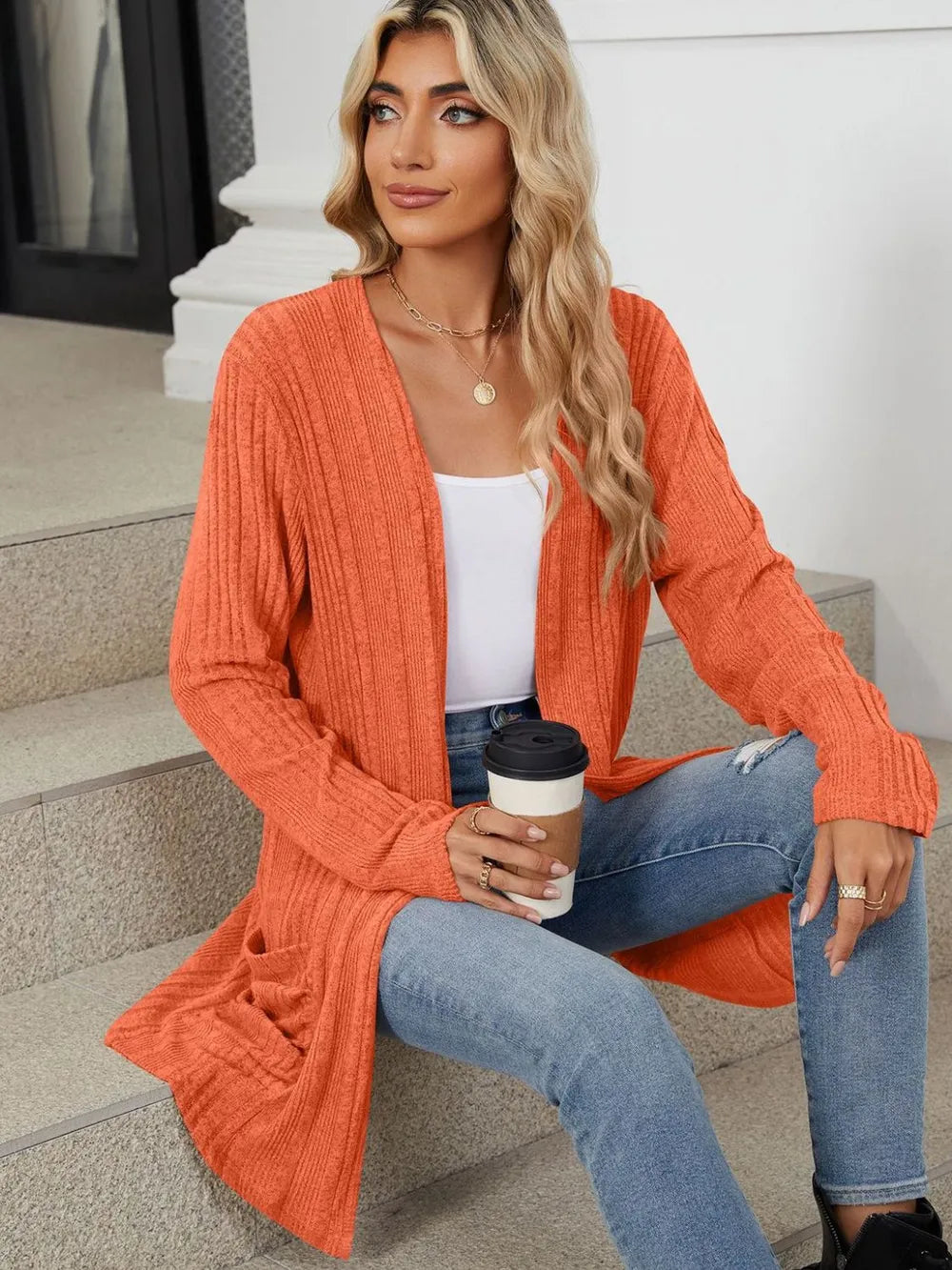 Pocketed Open Front Long Sleeve Cardigan (31)