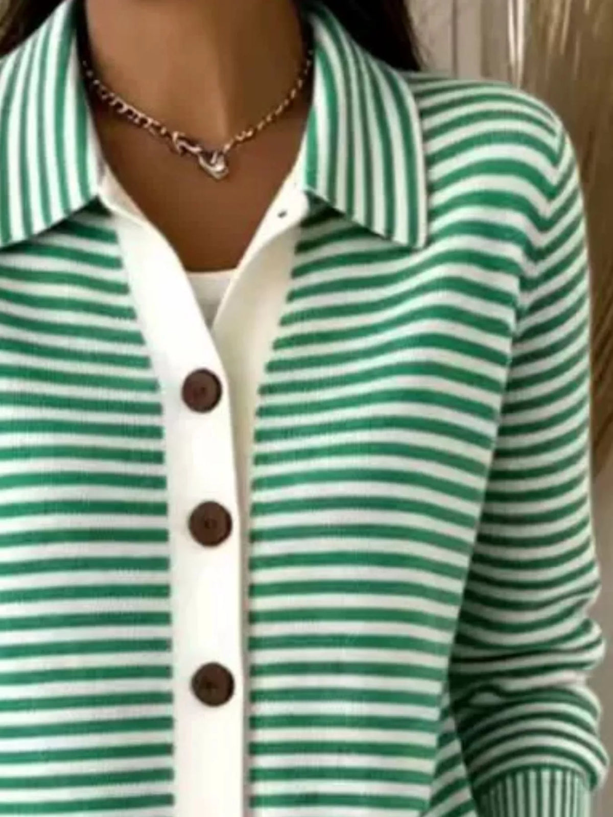 Striped Collared Button-down Knit Cardigan (6)