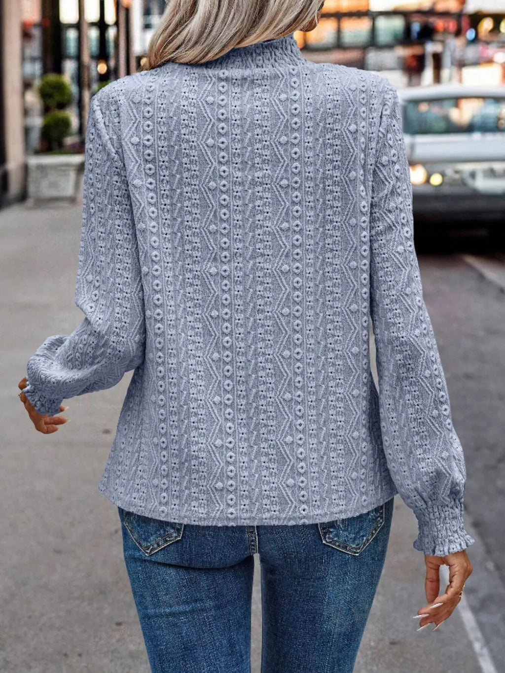Texture Mock Neck Long Sleeve Blouse (14)