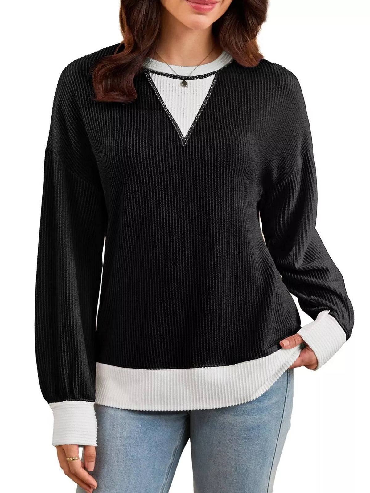 Two-tone Ribbed Knit Sweatshirt (11)