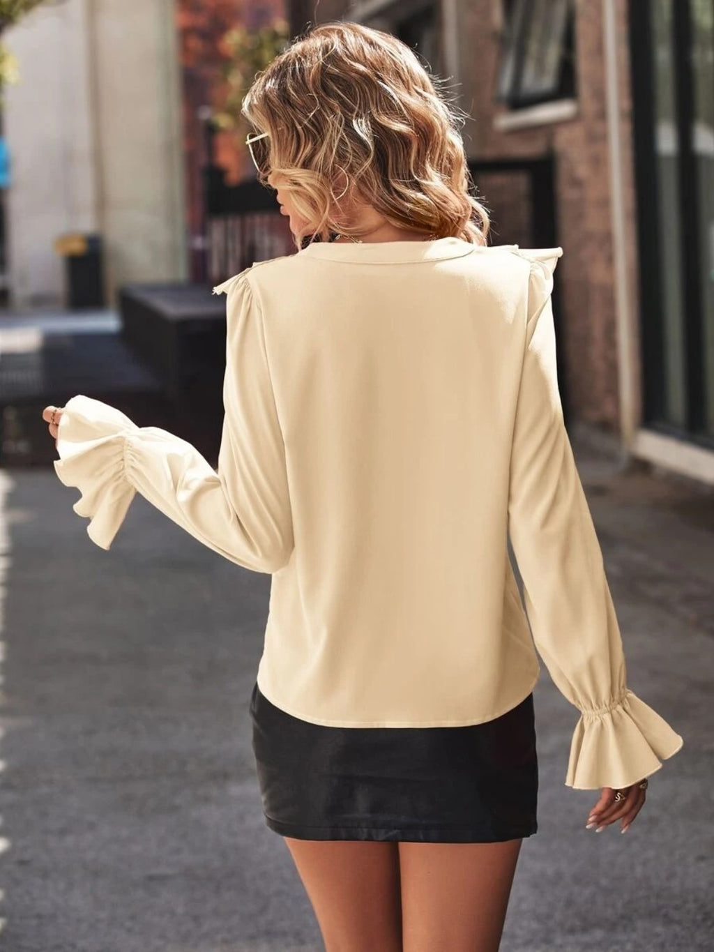Ruffled V-neck Flounce Sleeve Shirt (7)
