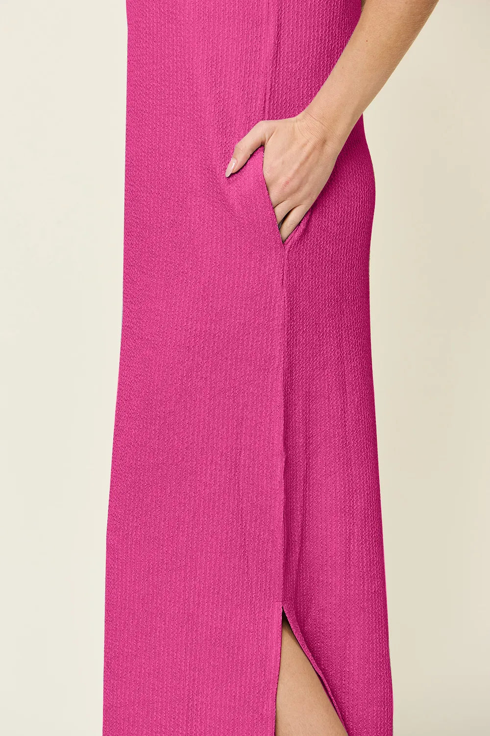 Full Size Texture Mock Neck Sleeveless Maxi Dress (4)