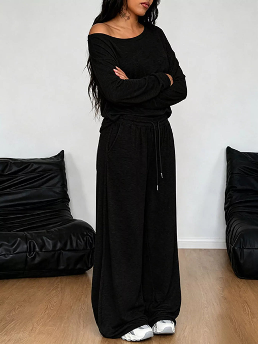 Full Size One-shoulder Top Drawstring Pants Set Plus (19)