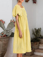 Plaid Square Neck Short Sleeve Dress (9)