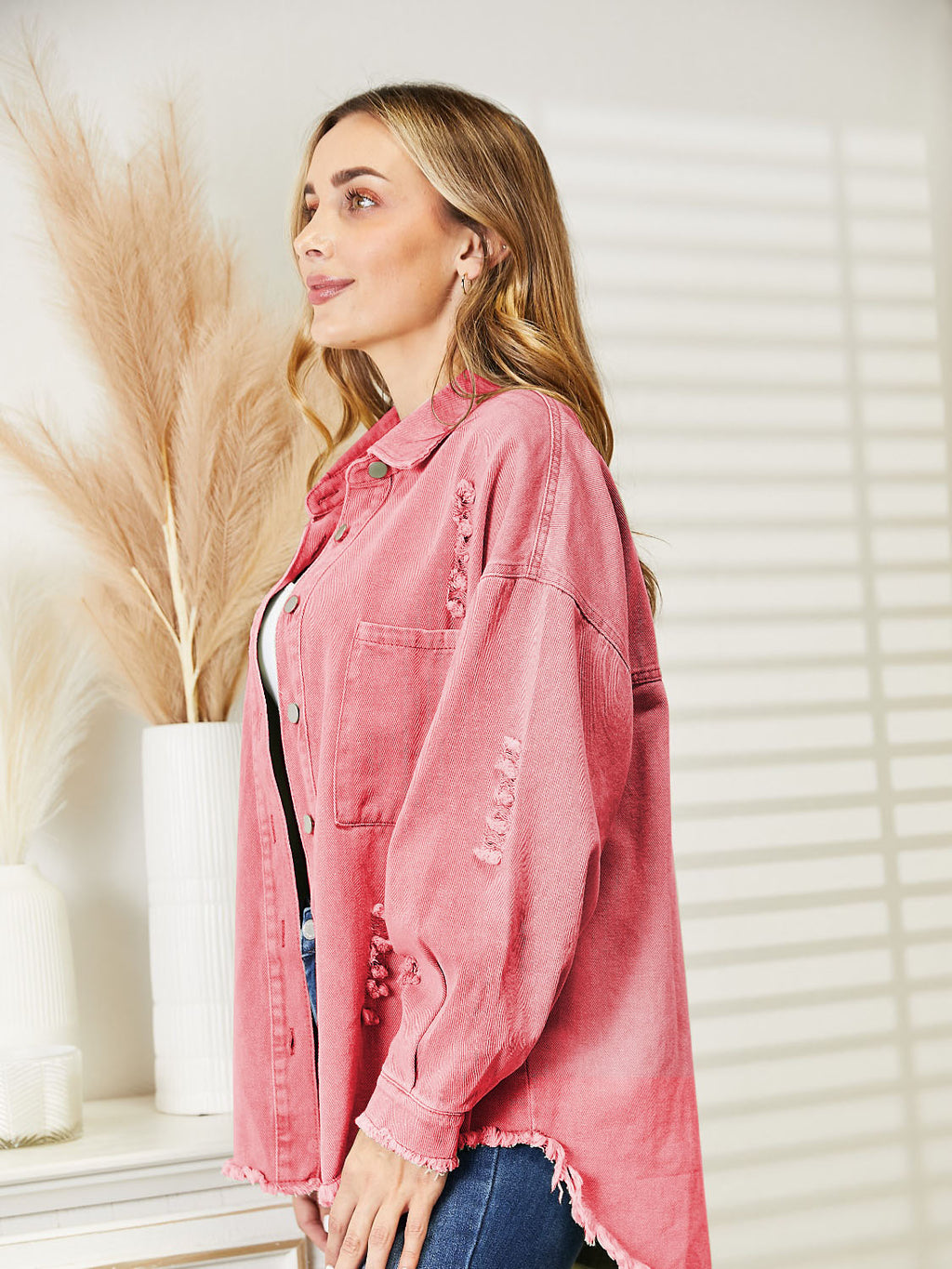 Distressed Raw Hem Denim Jacket (3)