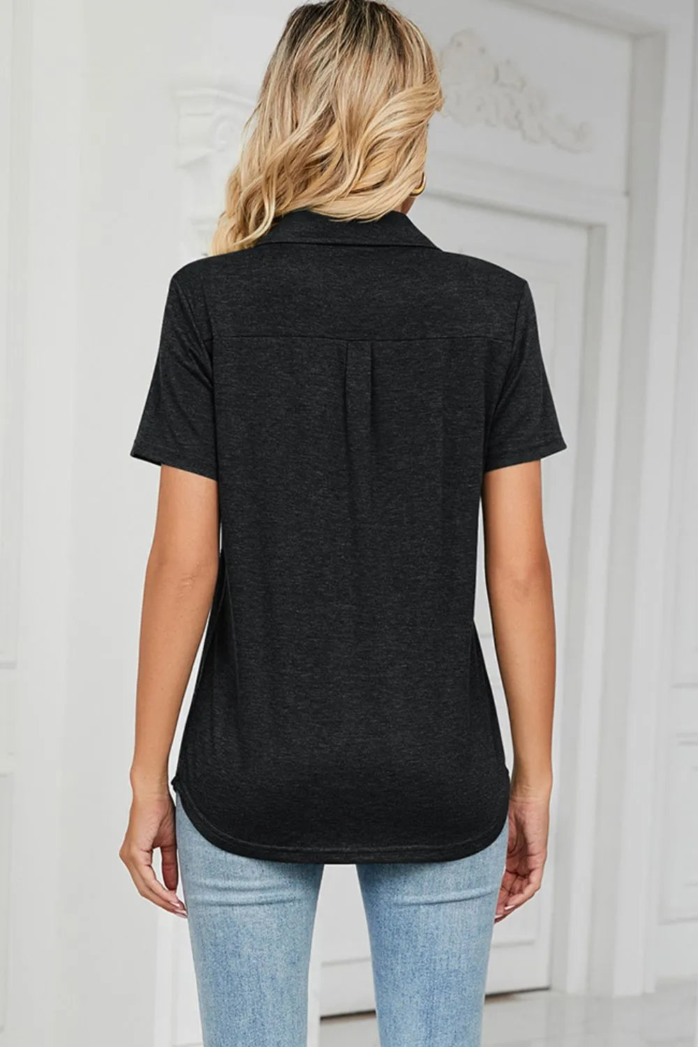 Johnny Collar Short Sleeve Blouse (20)