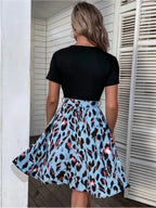Tied Front Contrast Leopard Short Sleeve Mini Dress (6)