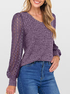 Lace Sleeve V-neck T-shirt (2)