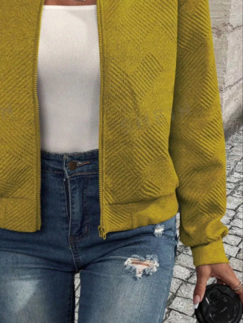 Textured Knit Zip-up Bomber Jacket (34)