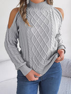 Cable Knit Cold Shoulder Turtleneck Sweater (25)