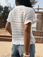 Openwork Ruffled Hem Knit Top (5)