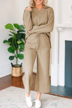 Textured Collared Neck Top Wide Leg Pants Set (9)