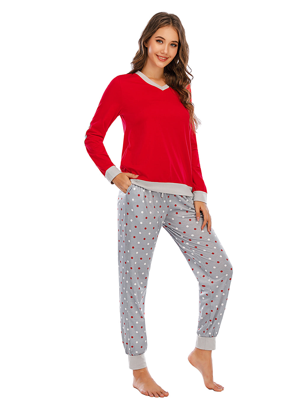Long Sleeve Top Polka Dot Pants Set (8)