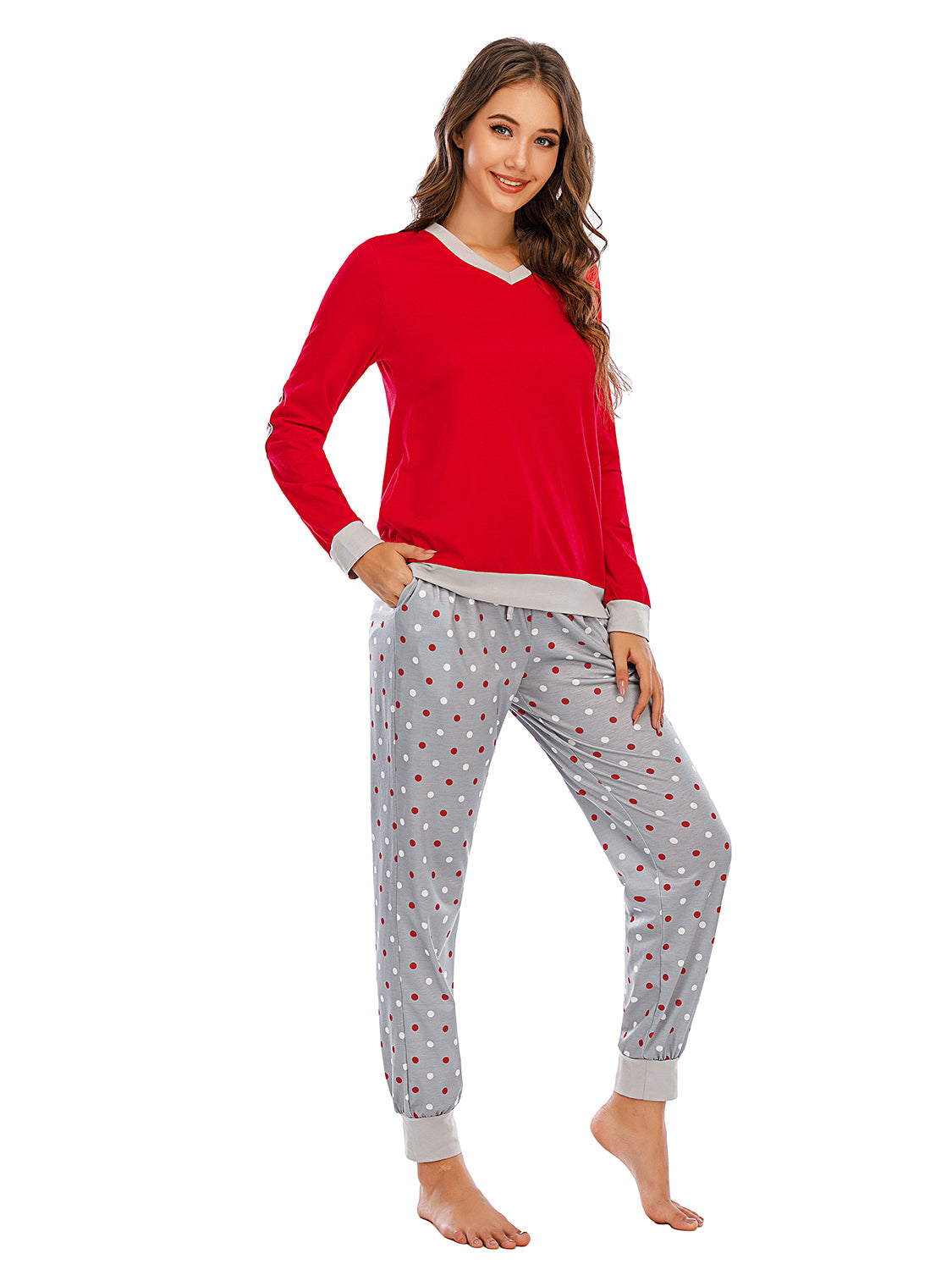 Long Sleeve Top Polka Dot Pants Set (8)