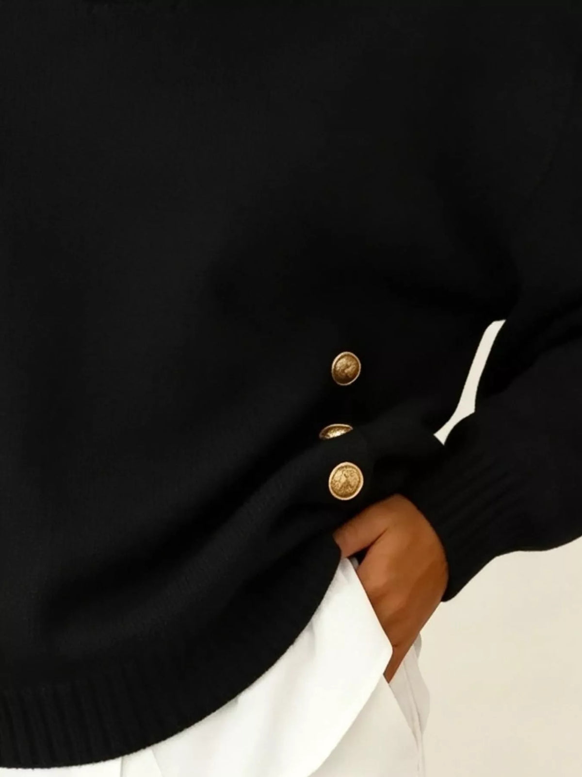 Chic Collared Decor-button Sweater (18)